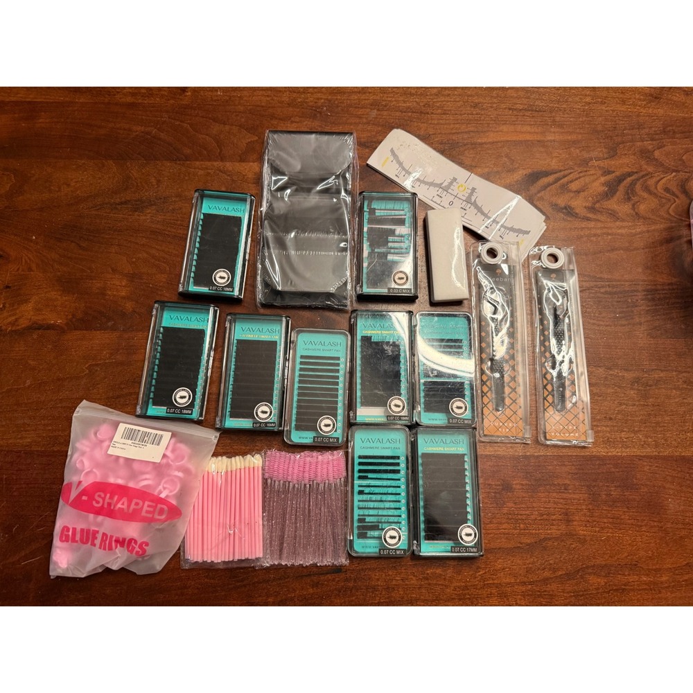 Vavalash Cashmere Smart Fan Eyelash Extension Kit Elleebana Tweezers Glue Rings
